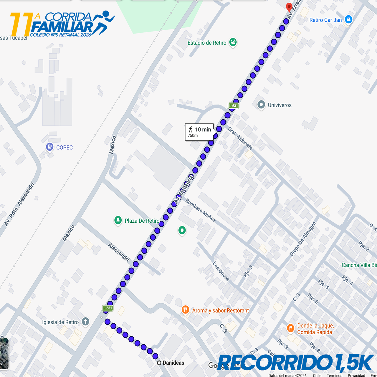Mapa del recorrido de 1,5 kilómetros