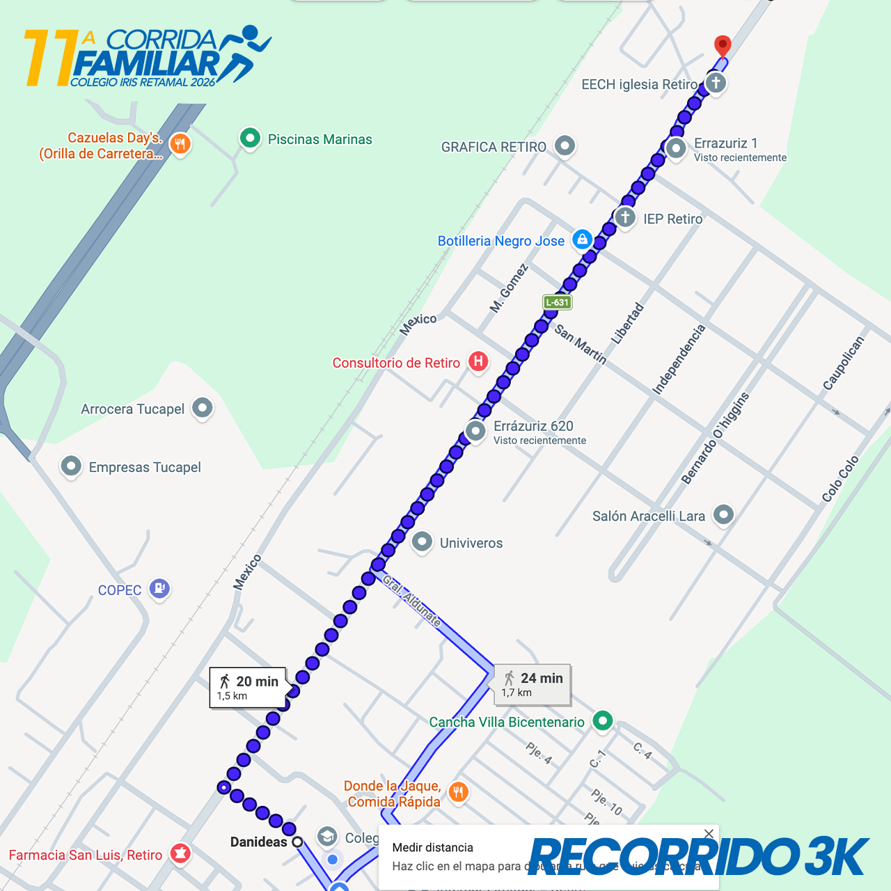 Mapa del recorrido de 3 kilómetros